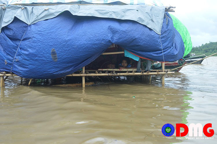 Water reached under the house of Sin Baw Kaing IDP camp when the river water level rose in early July.